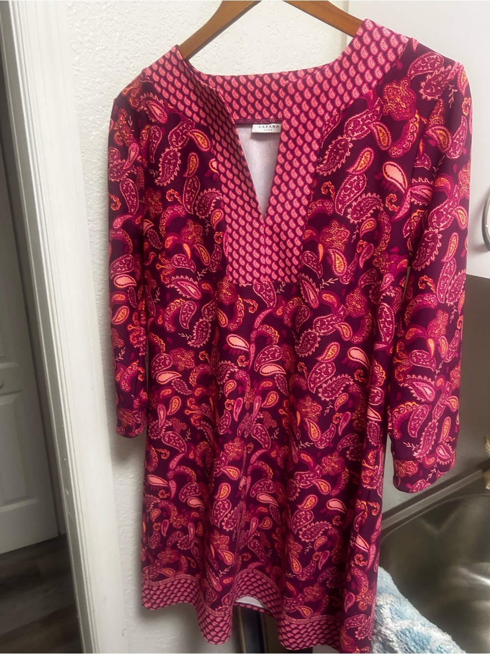 Cabana Life Magenta and Pink Paisley V-Neck Top